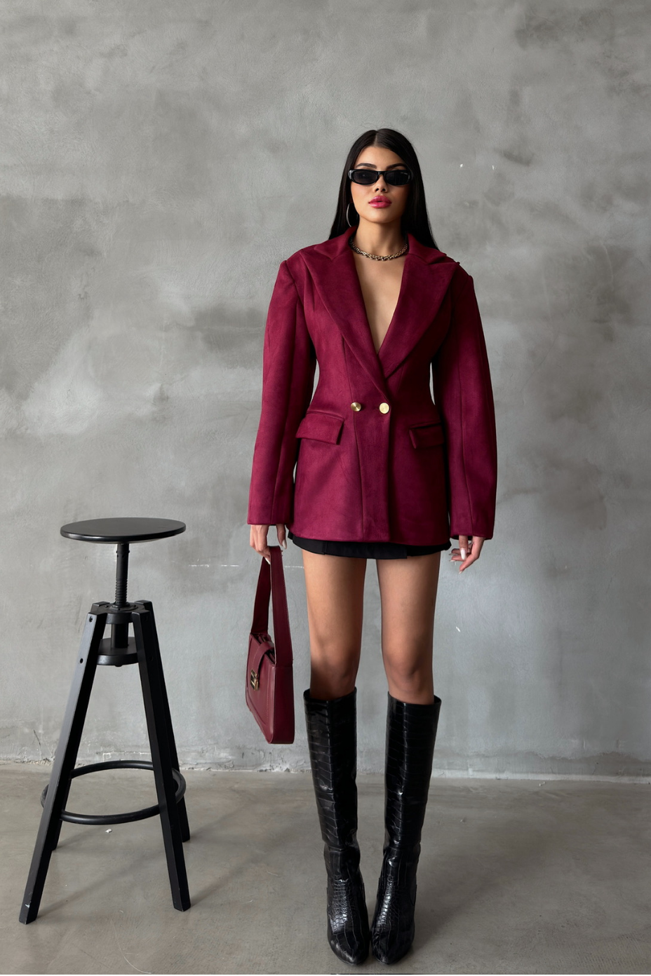 Hourglass Blazer in Burgundy Red – Women's Tailored Jacket LARYVOE