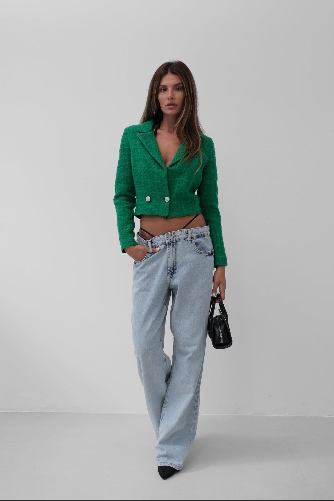Emerald Green Cropped Blazer Womens Tailored Jacket | LARYVOE L Emerald Green Cropped Blazer Womens Tailored Jacket | LARYVOE L