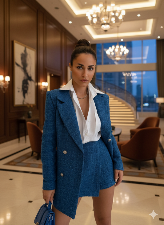 Capri Blue Bouclé Blazer & Skort Set
