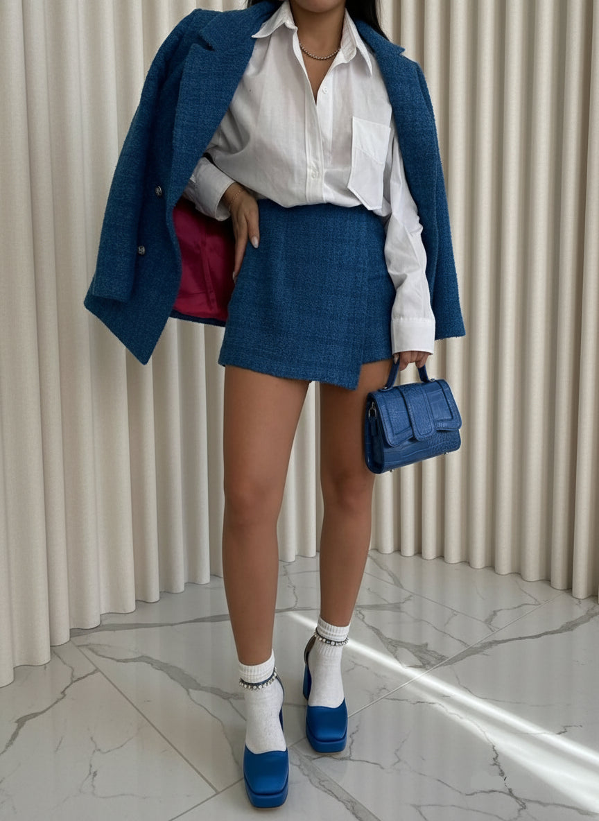 Capri Blue Bouclé Blazer & Skort Set